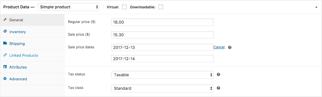 Woocommerce Scheduled Sale Example