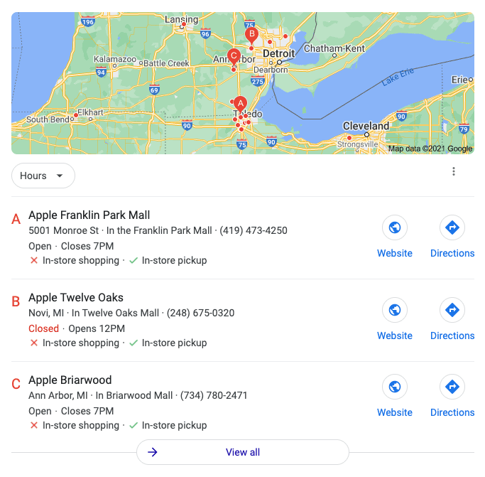 Google Local Search Screenshot